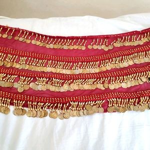Maroon and Gold Plus Size Coin Belly Dancing Skirt